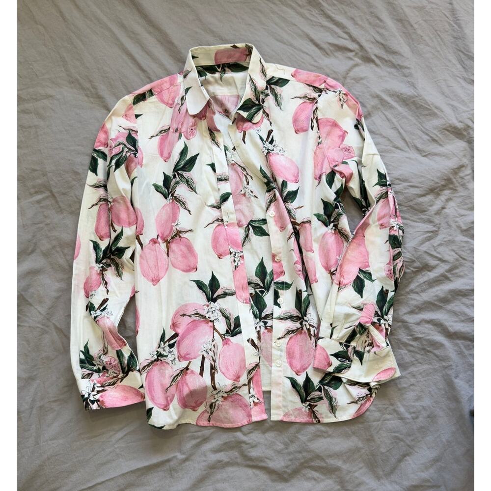 UNKNOWN Women's White & Pink‎ Lemon Print Button Down Shirt